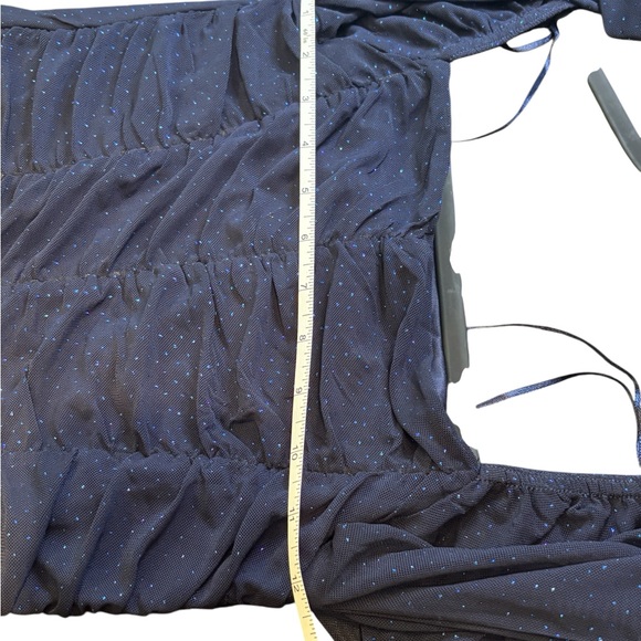 Urban Heritage Night Out Navy Sparkle Ruched Mesh Top Long Sleeve L - Picture 6 of 10